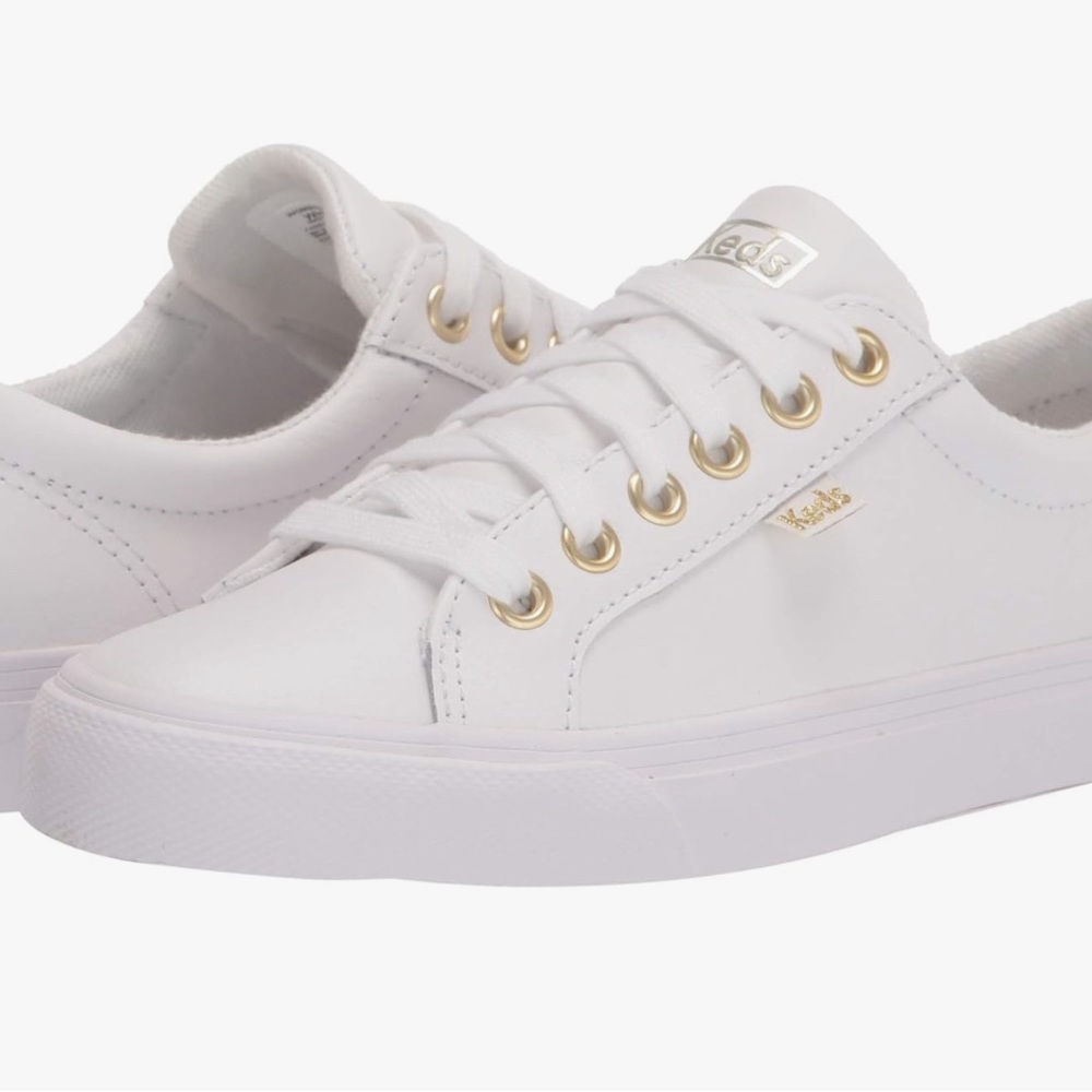 White / Gold Keds Jump kick leather sneakers